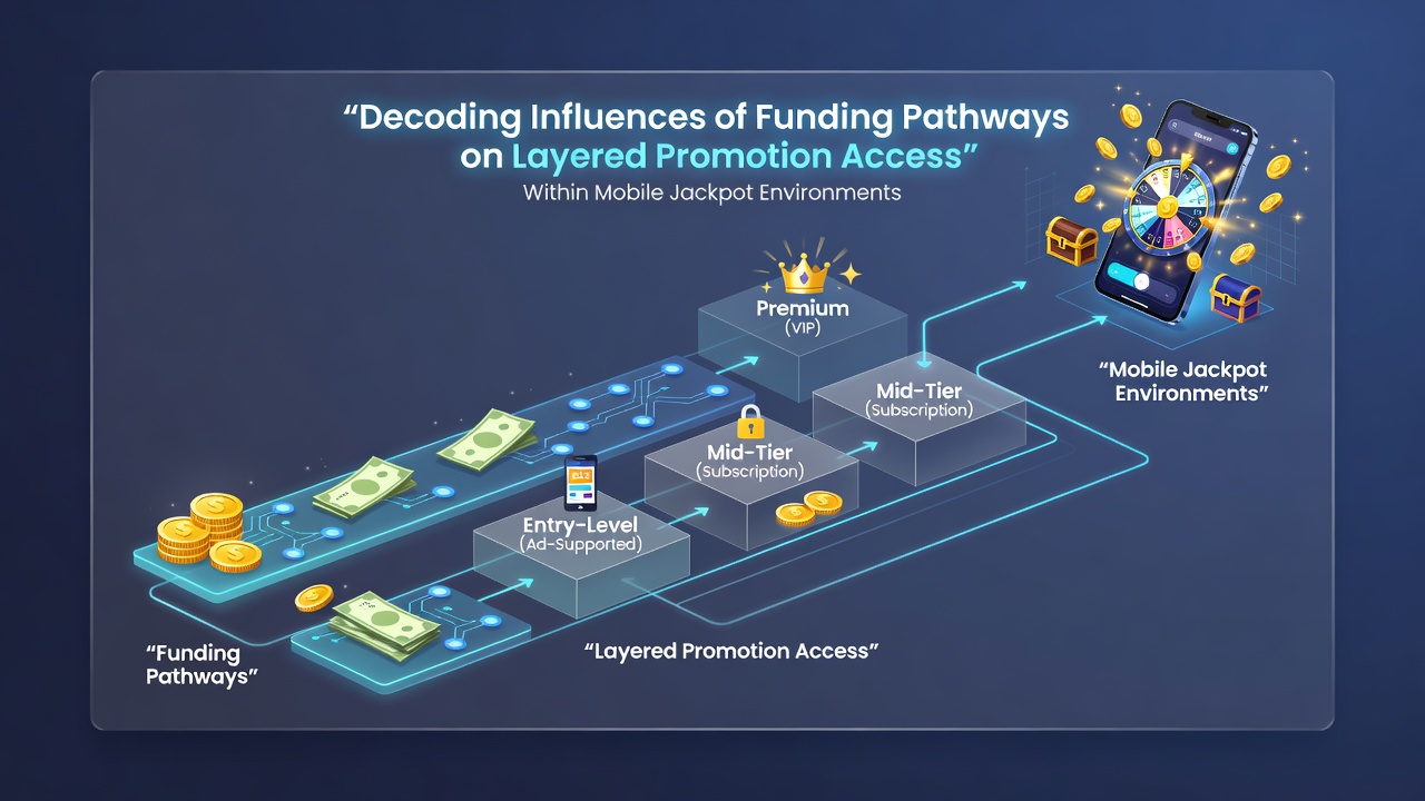 Infographic illustrating how different funding pathways unlock successive promotion tiers in mobile jackpot apps