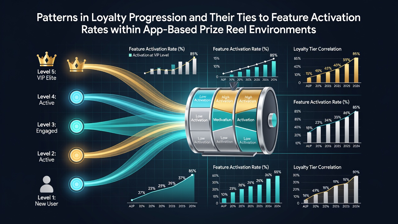 Visual representation of loyalty tier progression linked to reel feature activations in mobile prize environments