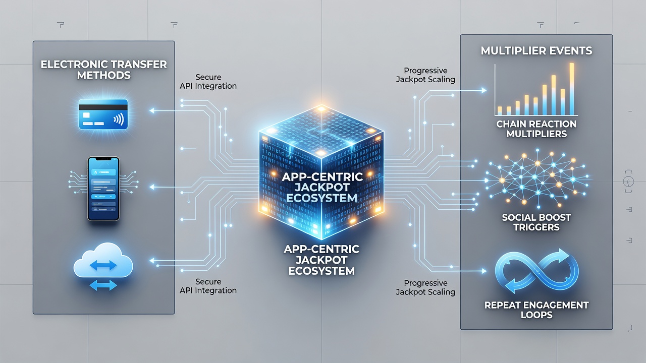 Diagram mapping electronic payment flows to multiplier event triggers inside smartphone jackpot applications