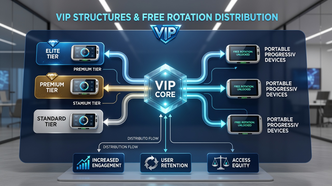 Mobile screen displaying VIP free spin distribution into a progressive jackpot on a handheld device